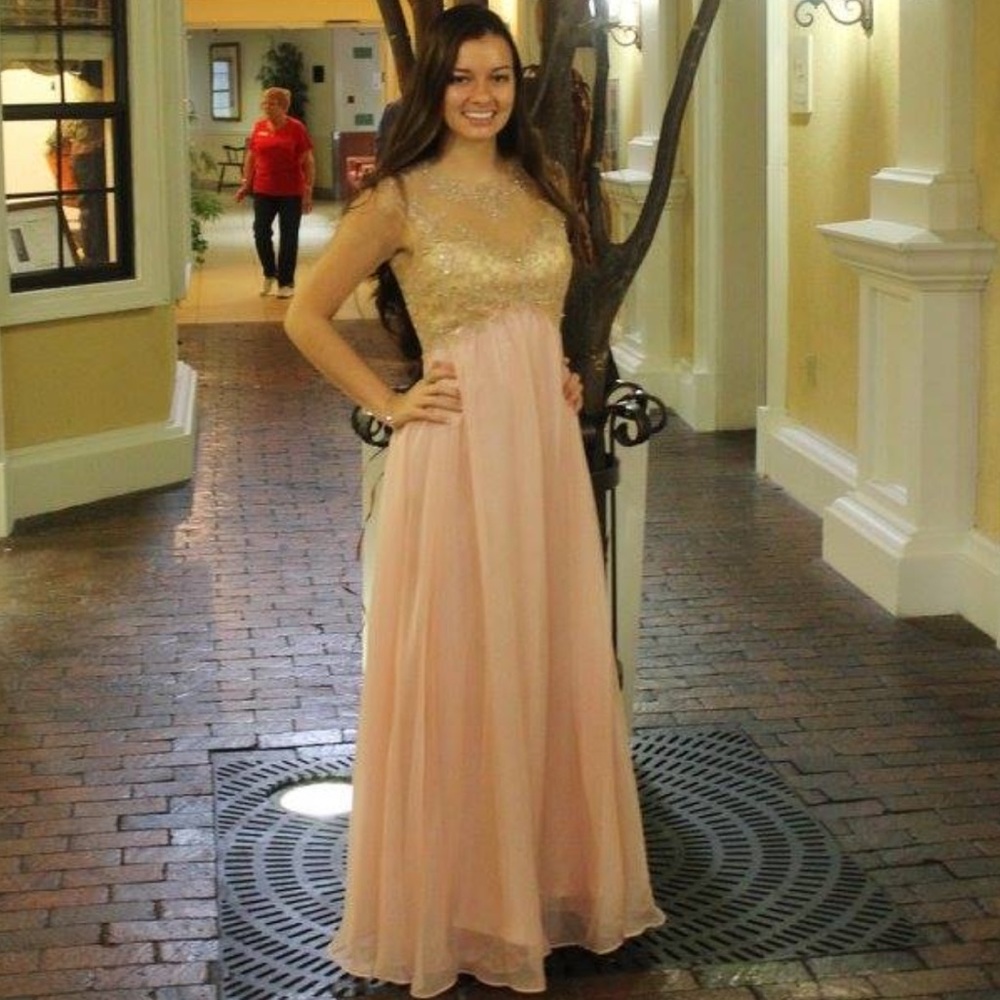 Embroidered Formal Dress in Salmon for Prom, Wedding, and more